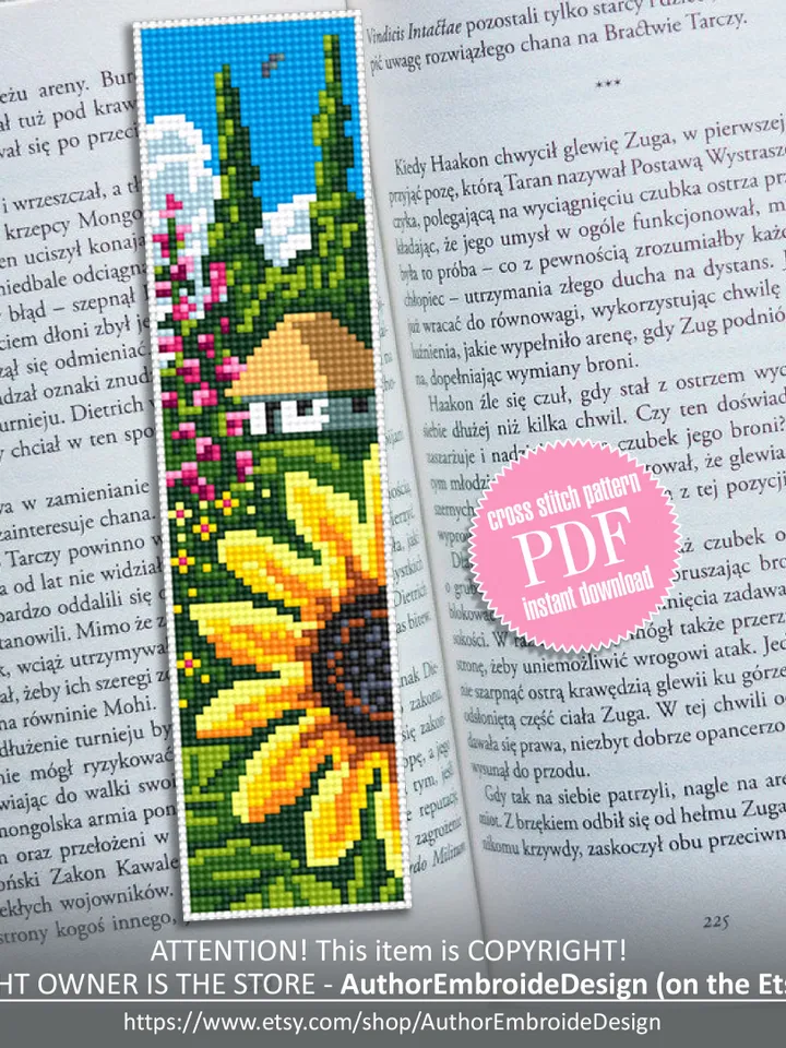 Bookmark village cross stitch pattern PDF Handmade bookmark flowers embroidery beginners Ukraine digital downloads Nature xstitch chart #B32
