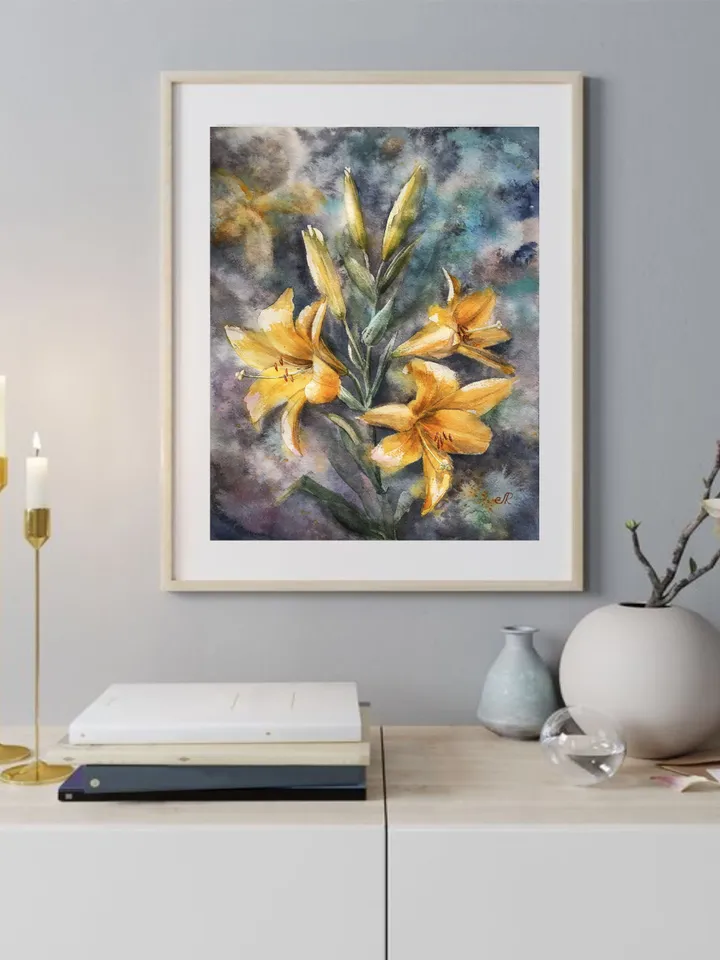 Lily Painting Flowers Original Watercolor Artwork