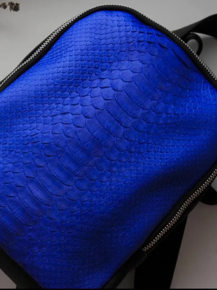 Genuine python skin small backpack | leather backpack electic blue | small designer rucksack | Exotic leather bags | Women handmade bags