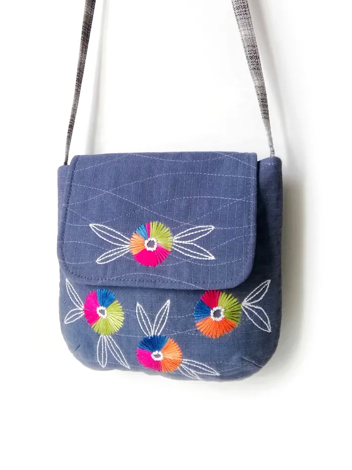 Handcrafted Small Embroidered Messenger Purses for Women - Handmade Fabric Mini Shoulder Bags: Stylish Floral Designs. FREE SHIPPING!