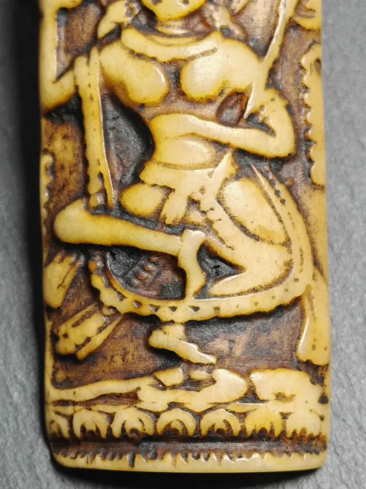 Gandhanra Vintage Yak Bone Carved Troma Nagmo Amulet - Tibetan Buddhist Black Dakini Female Deity Pendant
