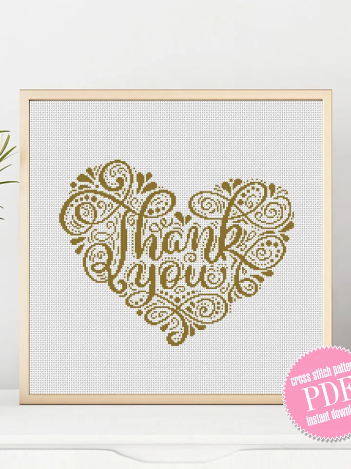 Heart thank you cross stitch pattern PDF download Heart mandala cross stitch chart, Heart embroidery digital PDF, Quote cross stitch #M233