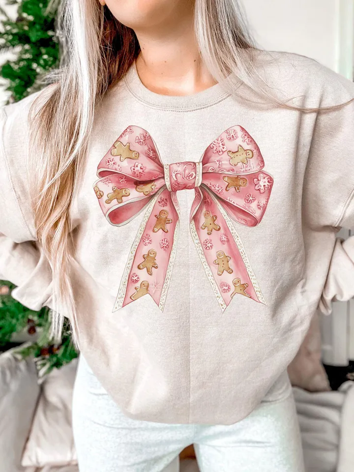 Christmas Coquette, Christmas Png, Pink Christmas, Retro Santa, Girly Christmas Bow, Gingerbread Bow, Soft Girl Era PNG, Trendy Christmas