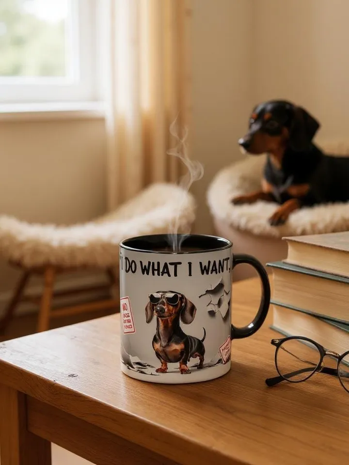 Dachshund French Toile de Jouy Ceramic Mug, Toile Coffee Cup for Doxie Mom, Sausage Dog Lover Gifts, Dog Tea Drinkware, Gift For Dog Lovers