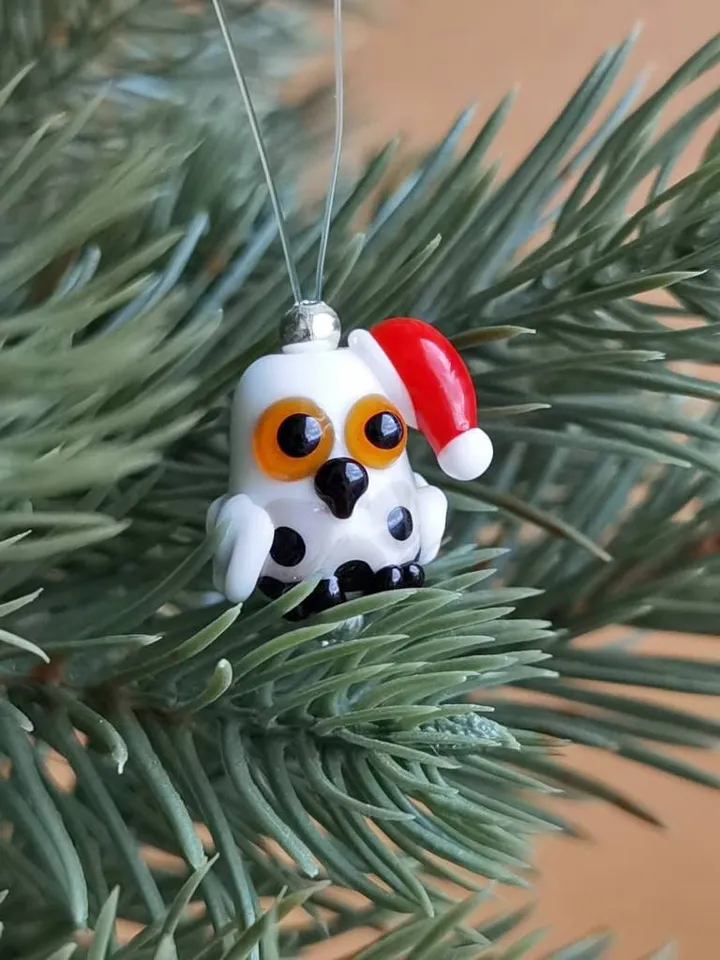Polar owl ornaments owl gifts owl decor Christmas ORNAMENTS Christmas gifts Glass figurines Christmas tree blown glass art arctic animals