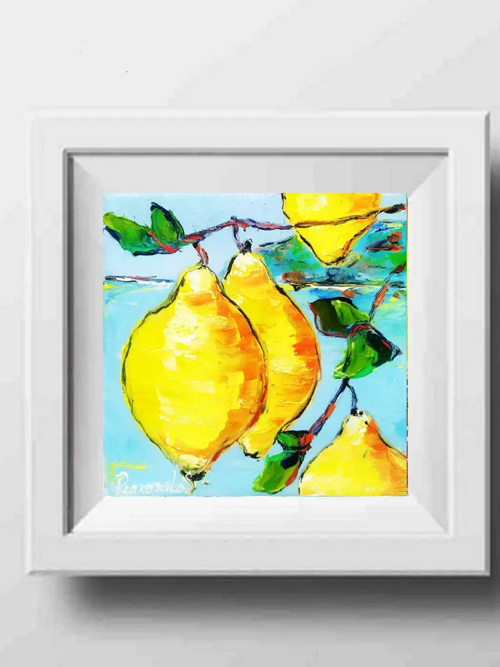 Lemons Painting Original Art Amalfi Wall Art Sorrento Italy Picture Canvas Citron Painting Yellow Fruits Painting Lemon Art Kitchen Small