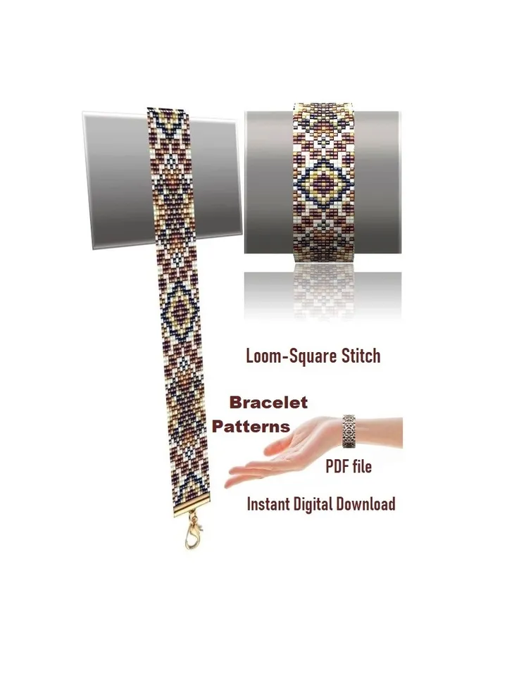 Cuff Bracelet patterns in Loom-Square Stitch technique for Miyuki Delicas and Preciosa. Instant Download