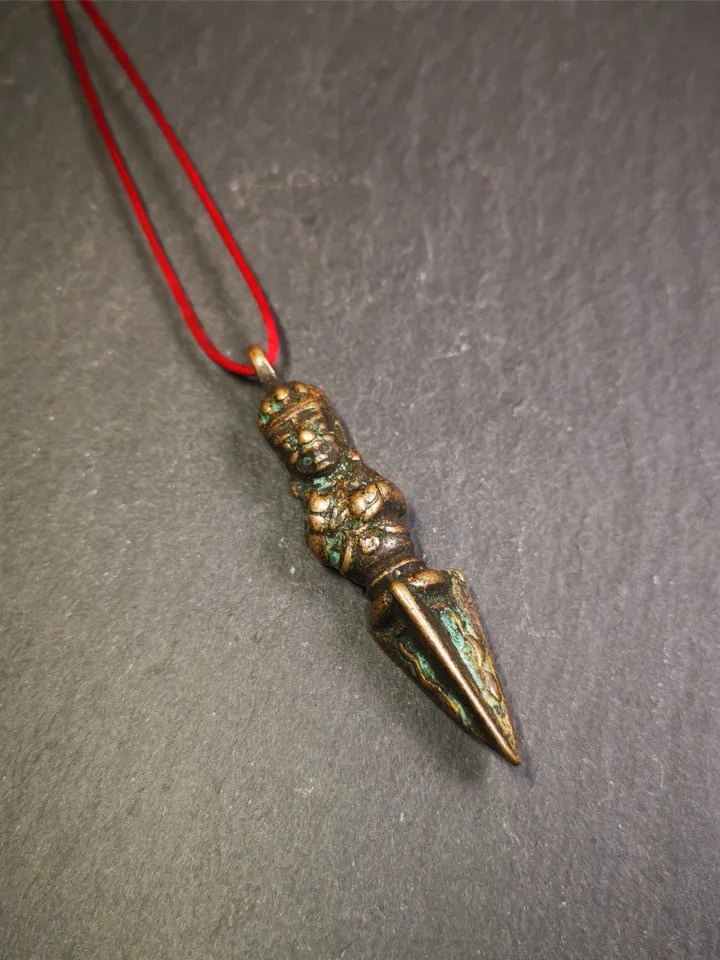 Gandhanra Antique Tibetan Amulet ,Vajrapani Phurba,Kila(Dorje Phurba) , Trantic Buddhism Ritual Implement Pendant,Made of Copper,2.6"