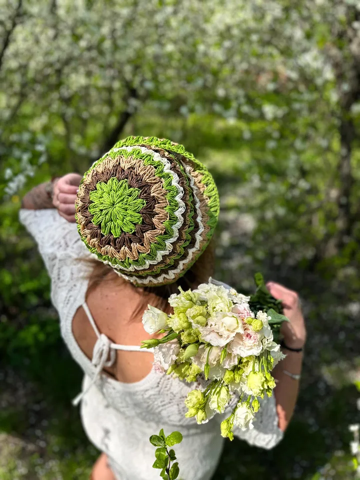 Crochet pattern raffia bucket hat PDF digital instant download, video tutorial, summer hat, cap, women hat, wave hat