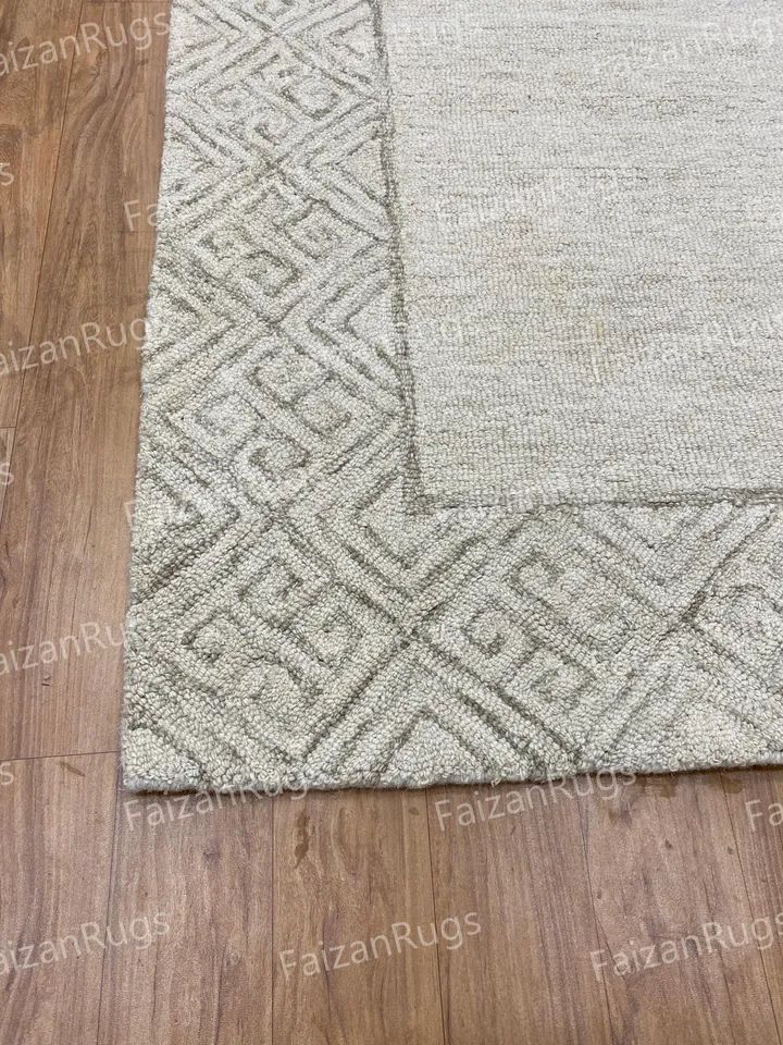 8x10 Handcrafted Tufted Carpet |Beige-colored Area rug | Wool Carpet | Living Room Bedroom Hall Dining Room Indoor Use Any Room 7x10,9x12