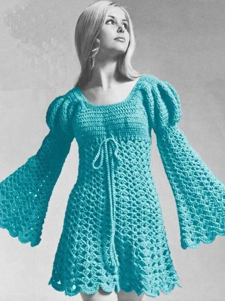 Dress Crochet Pattern ,  easy dress crochet, women dress flared sleeves, dress pattern,
