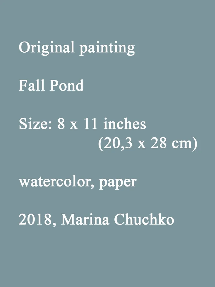 Autumn Pond Foggy Morning Melancholy Autumn ORIGINAL Watercolor Art 8x11 inches Signed by artist Marina Chuchko