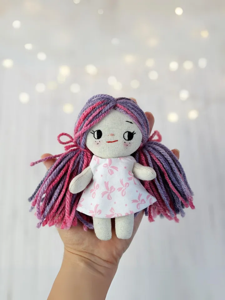 PDF Mini Fabric Doll in a dress 14cm (5.5") sewing pattern and tutorial