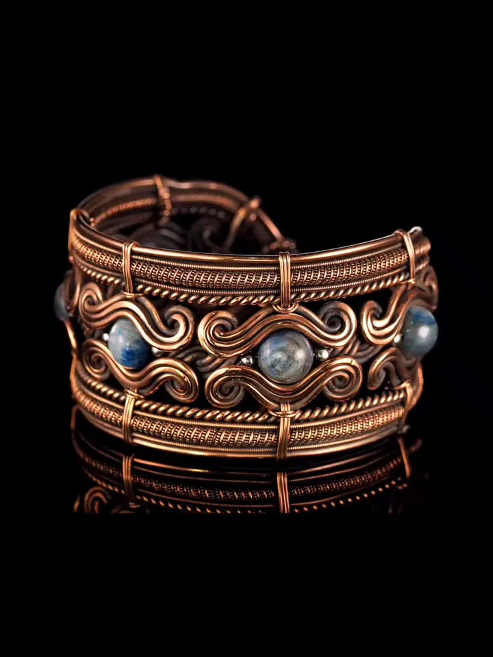 Copper wire wrapped kyanite bracelet Unique bangle 7th Wedding Anniversary