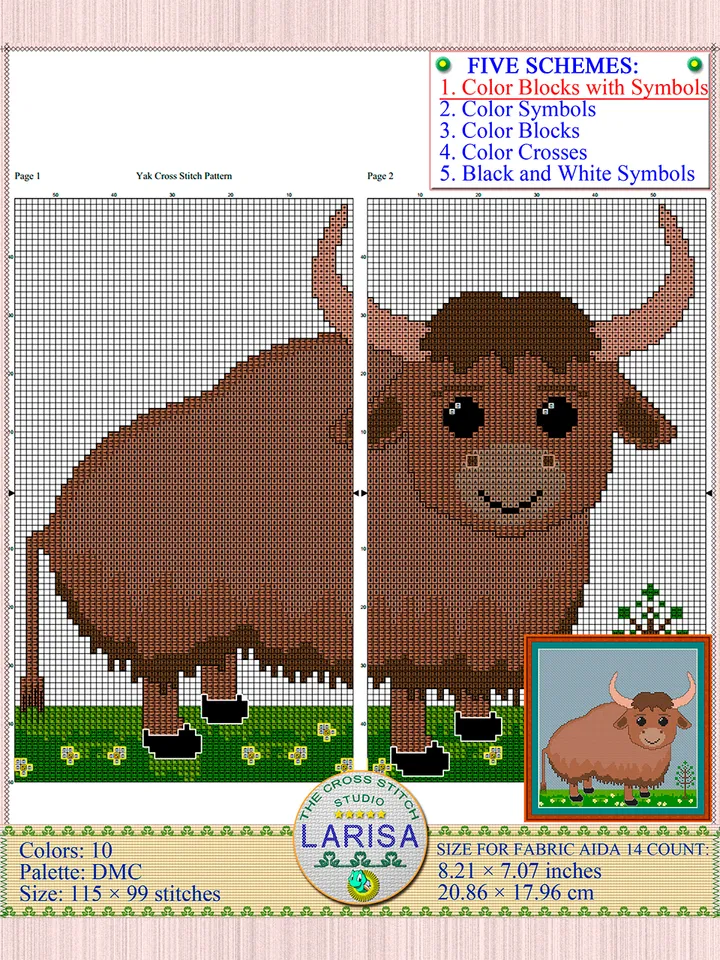 Yak Cross Stitch Pattern | Cute Yak Calf Chart