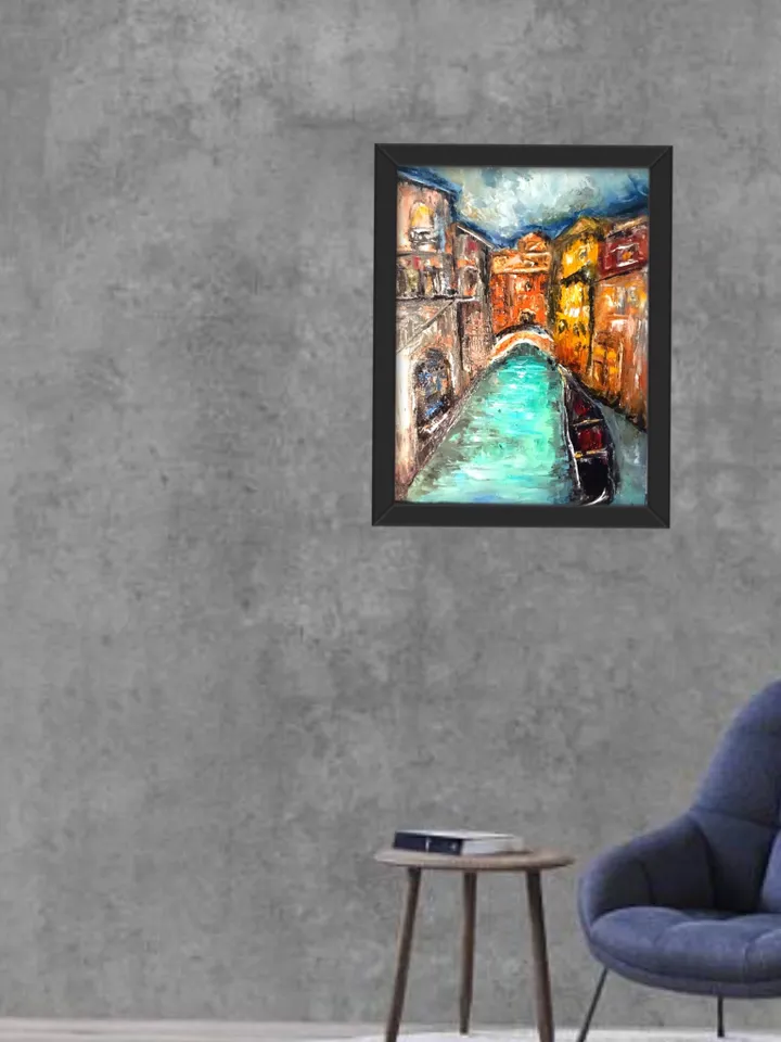 Venice painting,Italy painting,original oil painting on canvas board,Venice canals,gondola wall art.