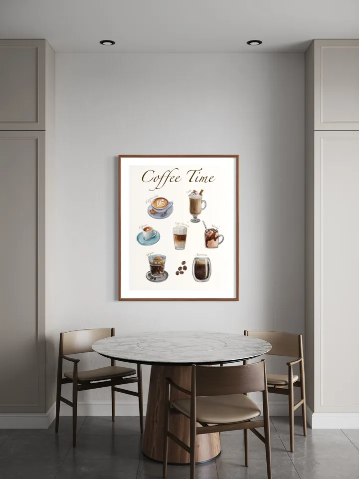 Coffee Watercolor Painting Print, Minimal Boho Coffee, Coffee Lover Gift, Modern Coffee Poster, Kitchen Print, Enjoy Coffee Print,Cup