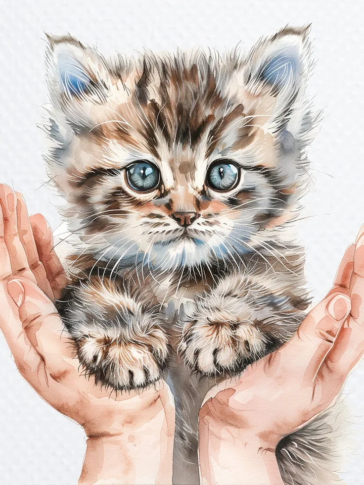 10 Fluffy Kitten in Hand PNG Clipart, Cute kitty Cat for sublimation, Printable Watercolor Cat clipart, Paper craft, junk journals