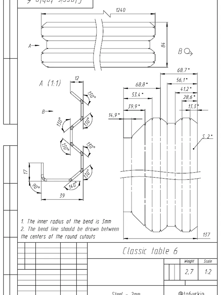 Welding Project Plans Drawings Classic Table (DXF, PDF)