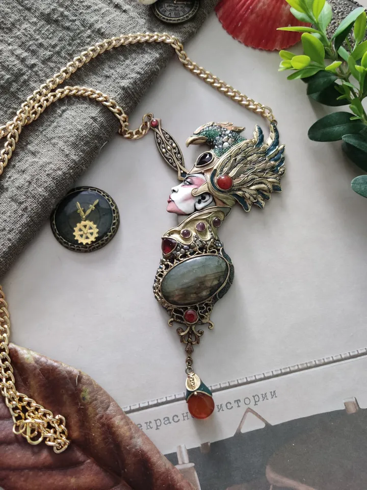 Necklace Forgotten Goddess, Goddess necklace, sculpture necklace, art nouveau necklace