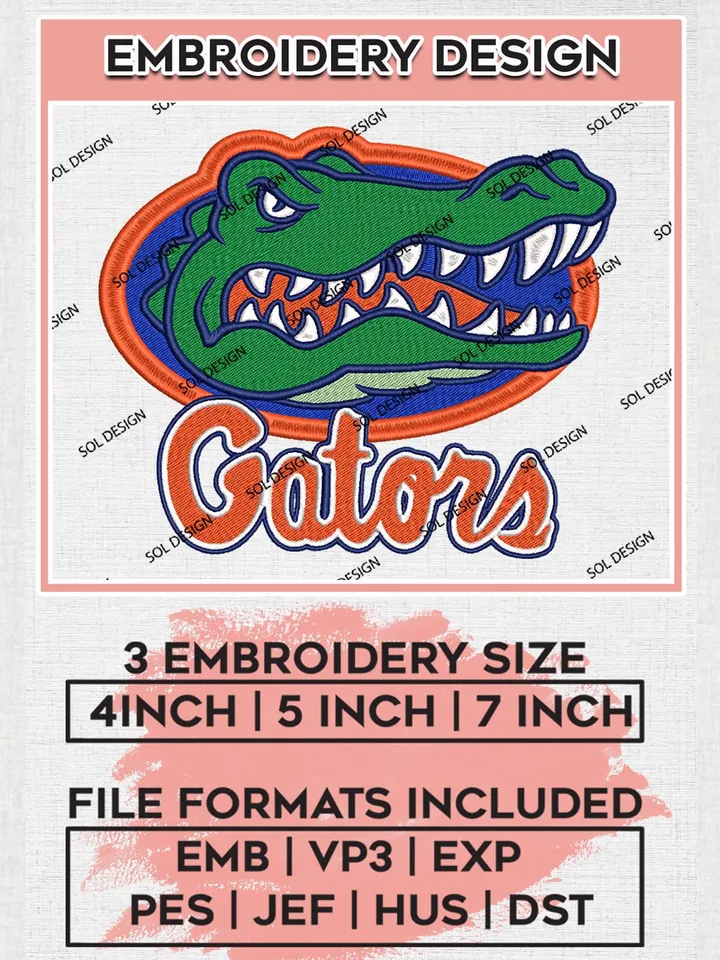 NCAA Gators Team Logo Machine Embroidery Design, NCAA Florida Gators Team Design Design files, NCAA Team Embroidery Designs, NCAA Machine Embroidery Designs, Digital Download