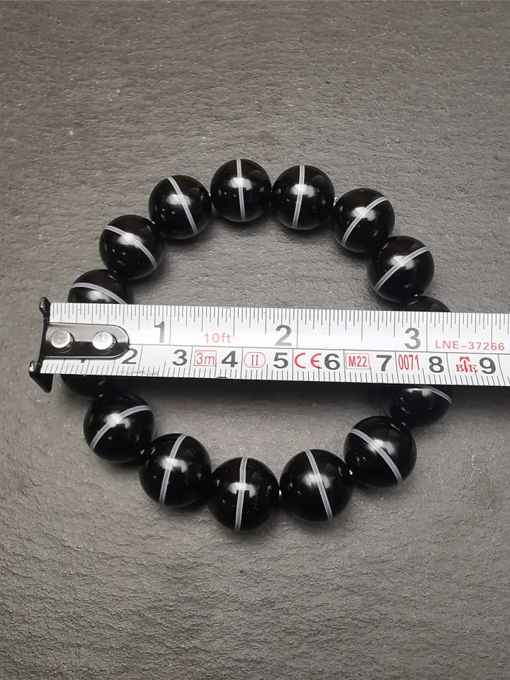Gandhanra Vintage Tibetan Wrist Mala,Authentic Black Agate Medicine Buddha Bhaisajyaguru Prayer Beads Bracelet for Meditation,0.4&quot; - 0.63&quot;