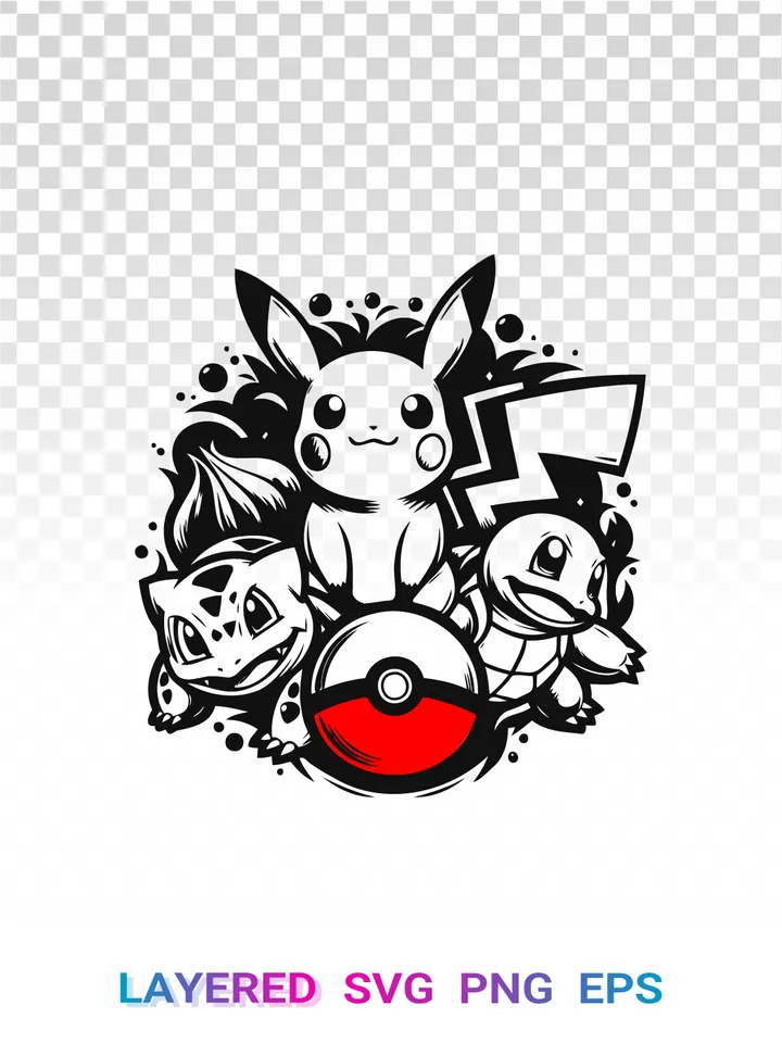 Pokemon SVG PNG, Pikachu Bulbasaur Squirtle Pokeball Cricut