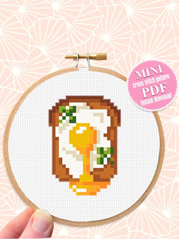 Egg sandwich small cross stitch pattern PDF Mini cross stitch chart, Minimalistic food cross stitch Instant download PDF, Kitchen decor #F12