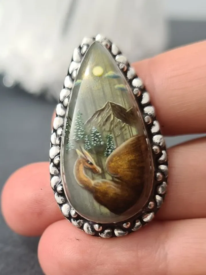 Dragon ring Labradorite ring Stone painting dragon Aaa large labradorite ring