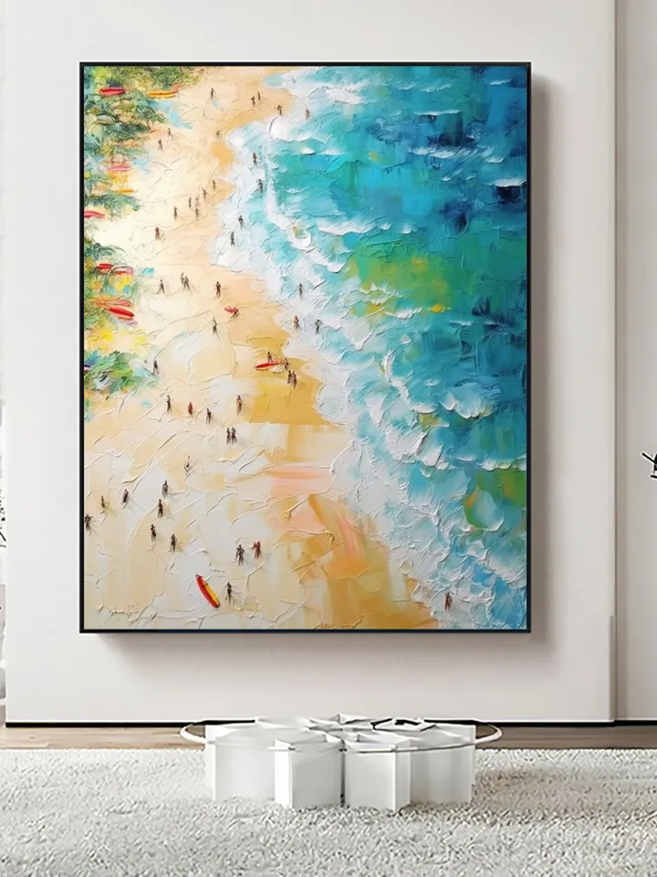 Original Beach Painting On Canvas, Summer Seaside Oil Painting, Golden Beach Art, Office Living Room Wall Art, Large Wall Art, Home Decor