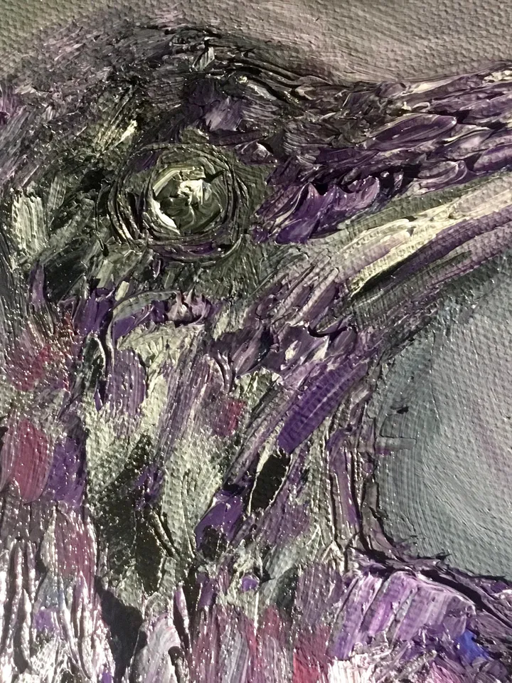 Raven original oil impasto style painting on round canvas,wall hanging,animals oil painting,birds paintings,unique handmade gift home decor.