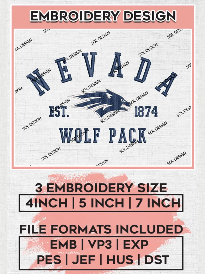 Nevada Wolf Pack Est 1874 Logo Embroidery Designs, NCAA Nevada Wolf Pack Team Embroidery, NCAA Team Logo, 3 sizes, Machine embroidery Files, Digital Download