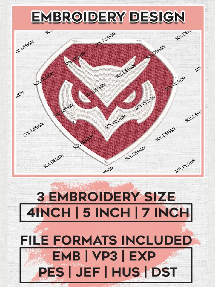 Temple Owls College Football Team Logo Embroidery Design Files, NCAA Temple Owls Machine Embroidery, NCAA Teams, 3 sizes, NCAA Machine embroidery designs, Digital Download