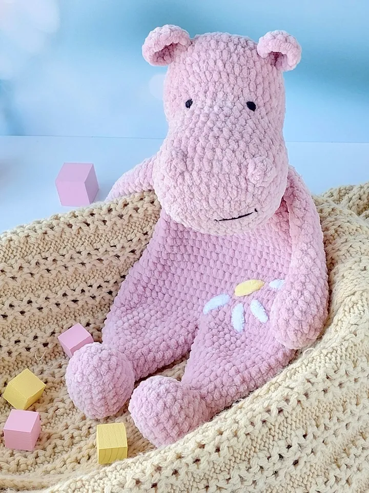 Pattern crochet animal, Hippo comforter, Snuggler toys, Pattern Hippo, Amigurumi Hippo Lovey, PDF Tutorial in English.