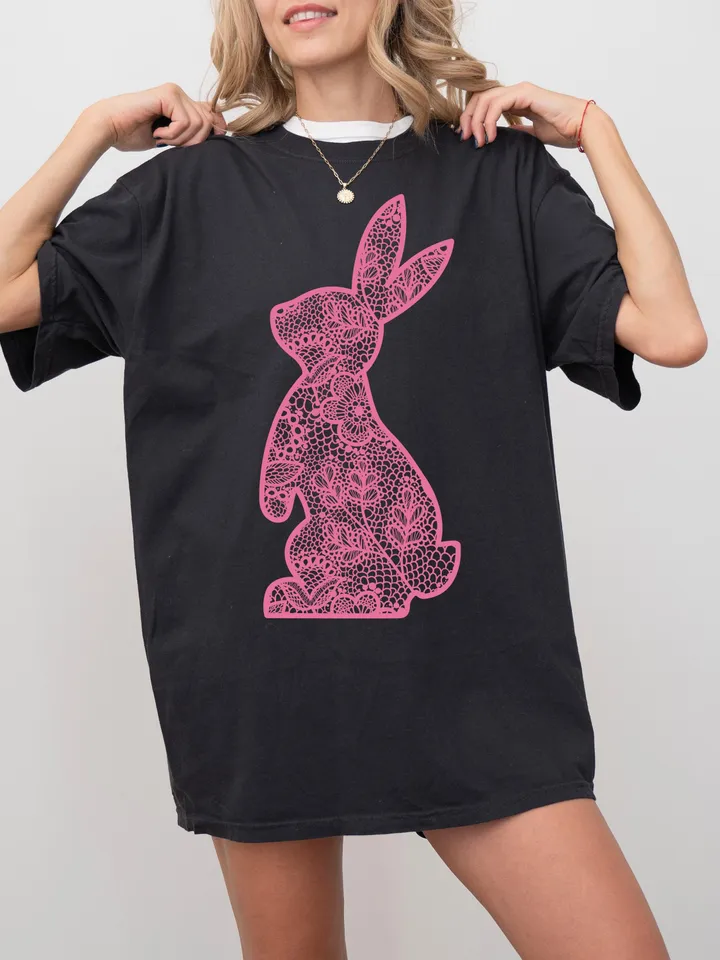 Lace Bunny Easter Png, Easter Png, Floral Bunny Png, Floral Chinoiserie Png, Bunny png, Girly easter png, Spring png, Lace Bunny Png