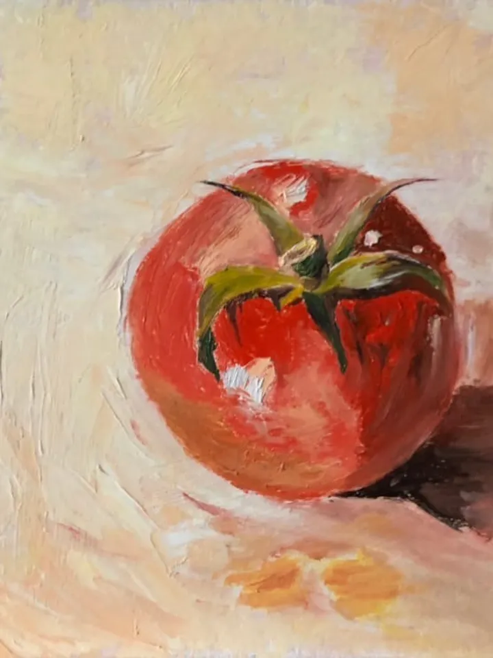 Original oil Painting Still Life red tomato Mini Wall Art