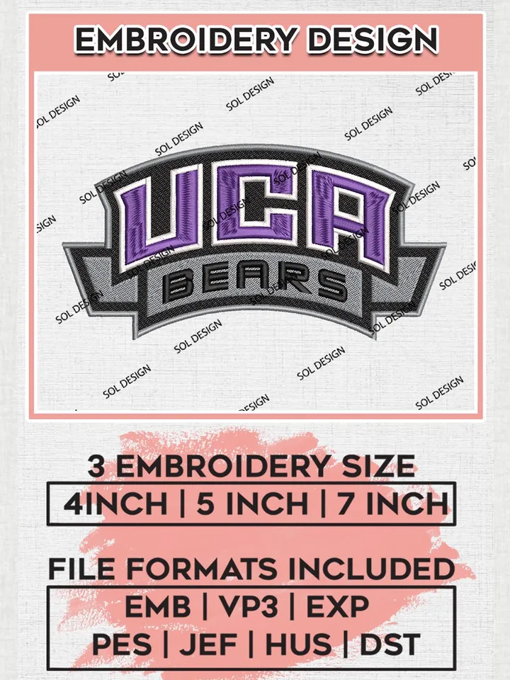 UCA Bears NCAA Team Logo Embroidery Design Files, NCAA Central Arkansas Bears Machine Embroidery, NCAA Teams, 3 sizes, NCAA Machine embroidery designs, Digital Download