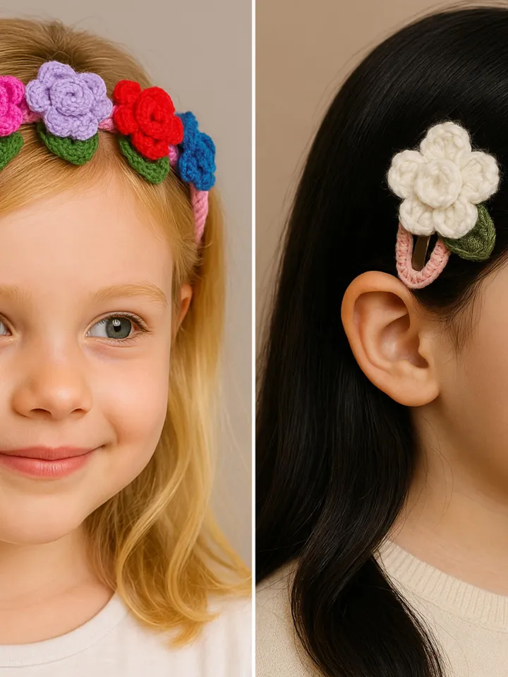 Crochet Hair Clips Bundle, Floral Bow & Daisy Clip Tutorials, Stylish Hair Clips for Kids and Babies, Gift for Craft Lovers