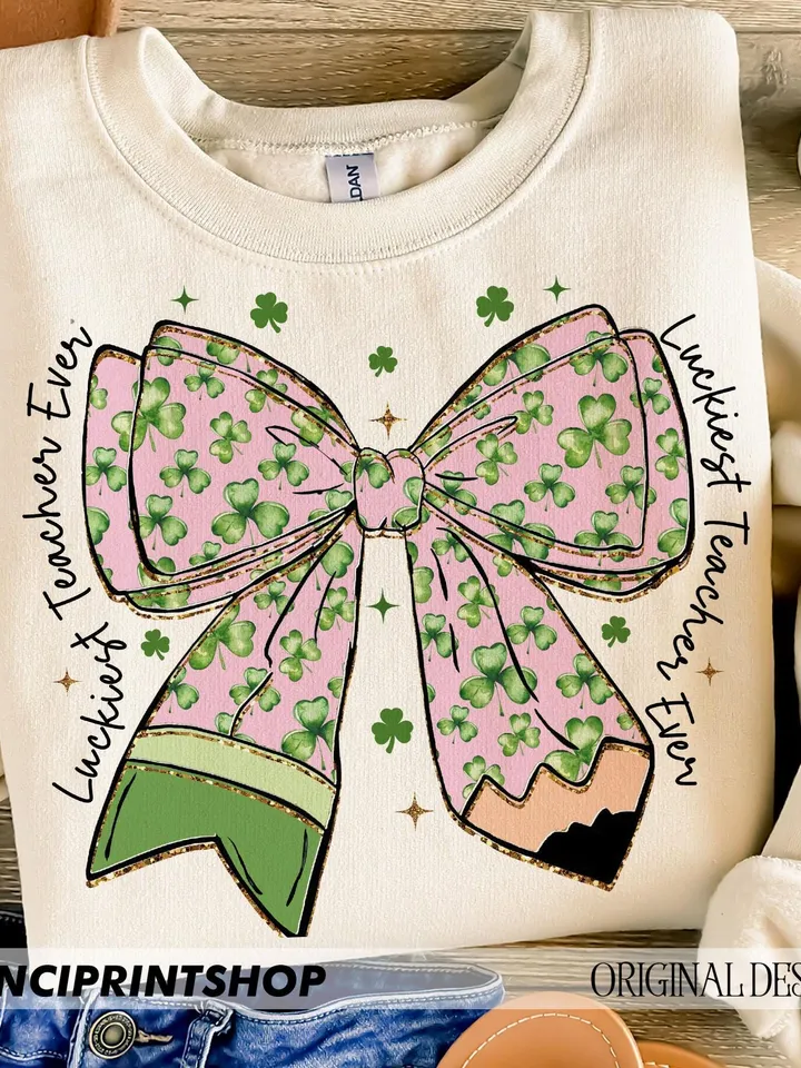 Luckiest Teacher Ever png, Teacher St.Patricks png, St Patricks Day Pencil Bow png St Patricks Day png, Teacher png, Lucky png, Shamrock png