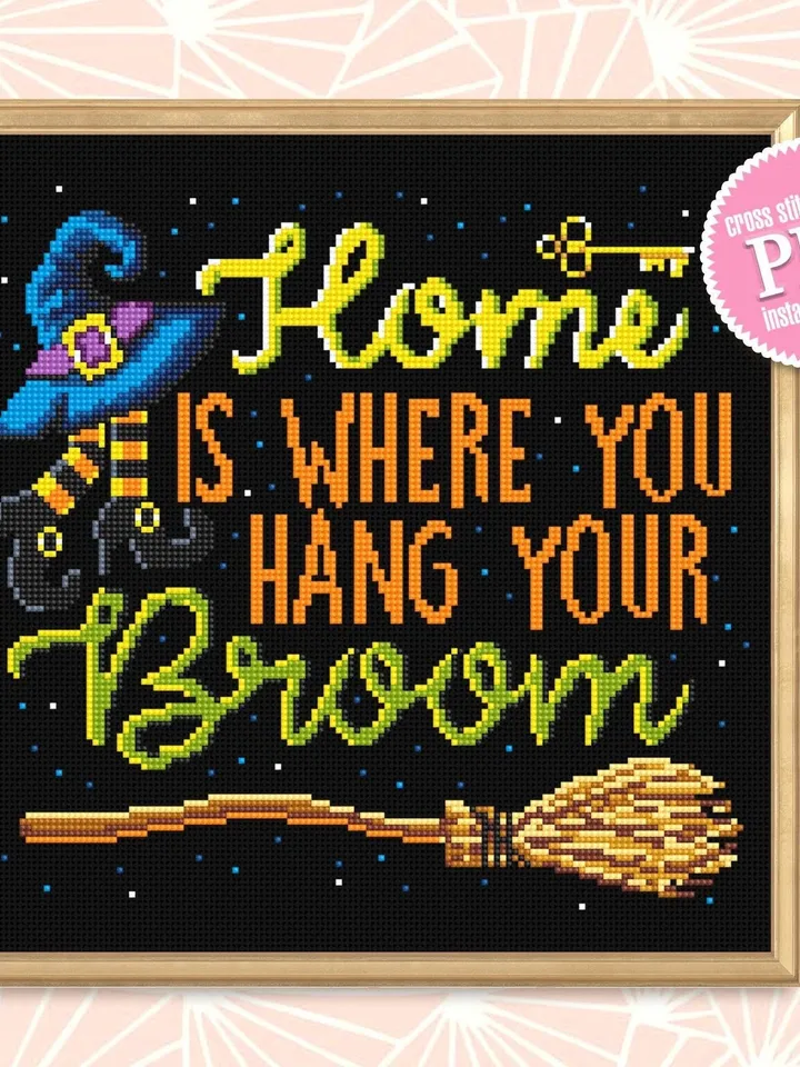 Funny Halloween cross stitch pattern download PDF Modern quote cross stitch chart, Happy Halloween embroidery beginners Home sweet home #H23