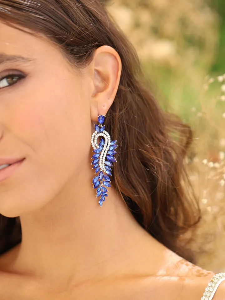 Art Deco Sapphire Blue Bridal Earrings, Blue Crystal Statement Wedding Earrings, Boho Earrings, Bridesmaids Earrings Crystal Drop Earrings