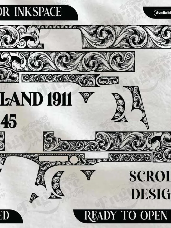 Rockisland 1911 .45 Scroll Design,lasercut,laserengraving,fiberlaser,engravingfiles