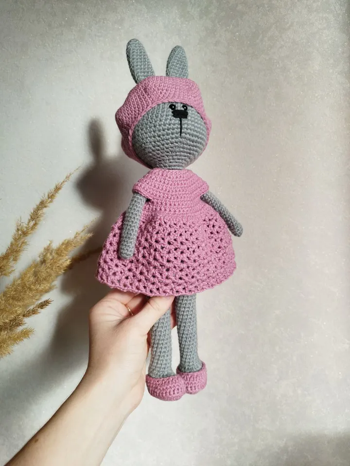Crochet bunny toy in a dress, stuffed animal toy, bunny toy, amigurumi toy bunny