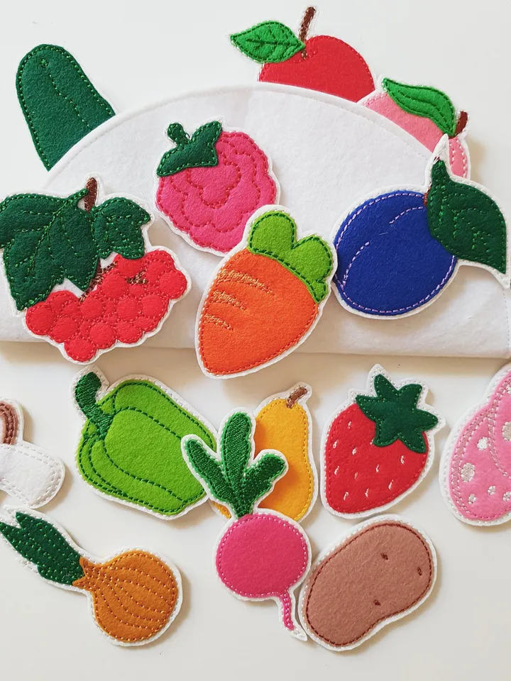 Felt Food ITH Embroidery Design Set, Fruits and Vegetables Pattern, Play Kitchen Toys, Educational Pattern 4x4 Hoop Download