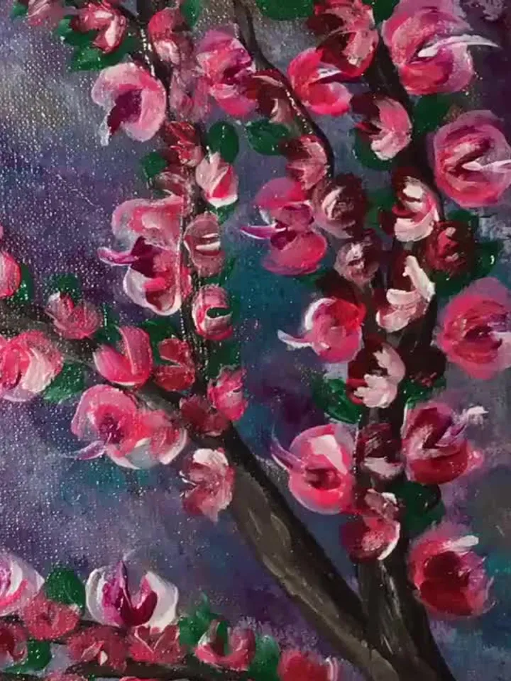 Flowers painting,Bright flowers on round canvas board,acrylic,not framed.