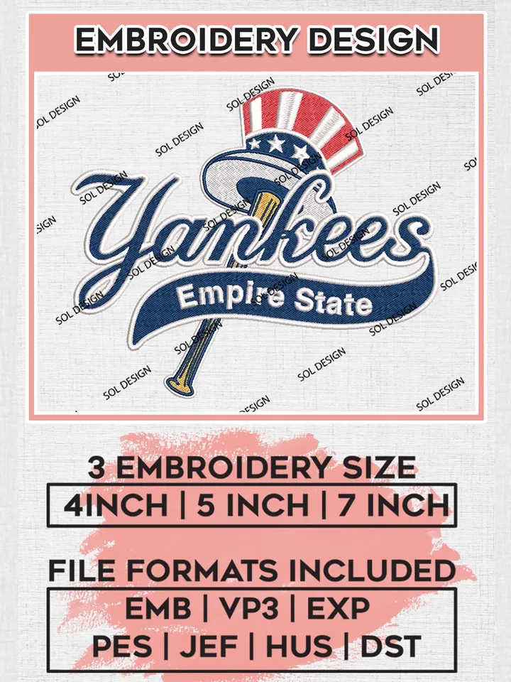 Yankees Empire State Logo Embroidery Files, MLB New York Yankees Team Embroidery, MLB Teams, 3 sizes, MLB Machine embroidery designs, Digital Download
