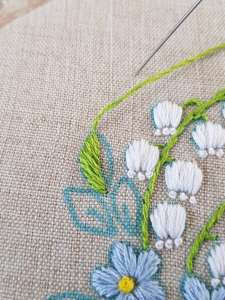 Bouquet of lilies of the valley hand embroidery, Floral pattern PDF