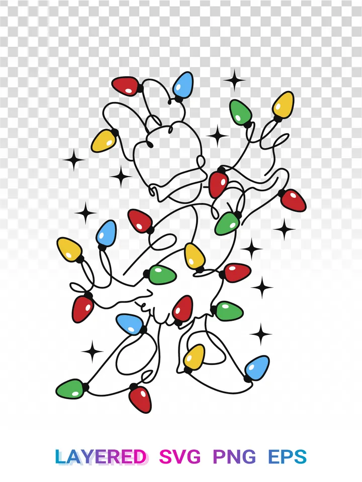 Daisy Duck Christmas Lights SVG, Disney Holiday One Line PNG