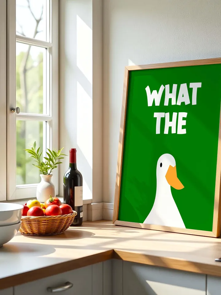 What the Duck Poster Funny Bathroom Wall Art Printable Duck Quote Digital Humor Sign Quirky Toilet Decor Instant Download Digital dark green