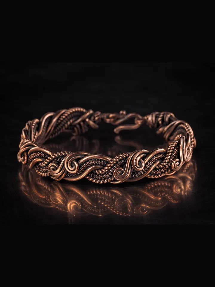 Handmade copper bracelet Unique wire wrapped metal bangle Antique style jewelry